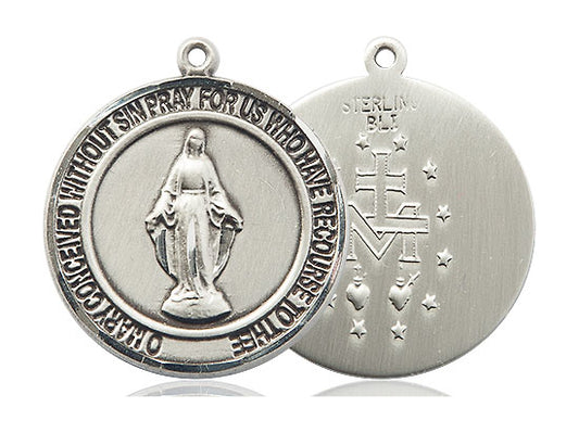 Sterling Silver Miraculous Pendant on a 24 inch Light Rhodium Heavy Curb Chain - Unique Catholic Gifts