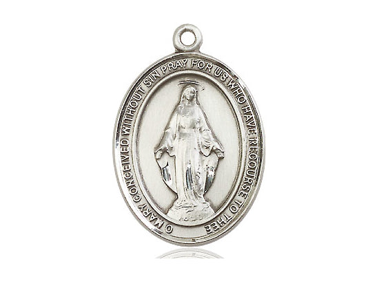 Sterling Silver Miraculous Pendant on a 24 inch Light Rhodium Heavy Curb Chain - Unique Catholic Gifts