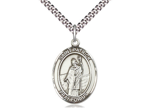 Sterling Silver St Patrick Medal 24" - Unique Catholic Gifts