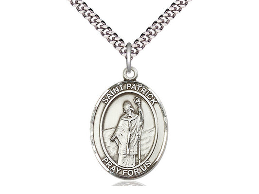 Sterling Silver St Patrick Medal 24" - Unique Catholic Gifts