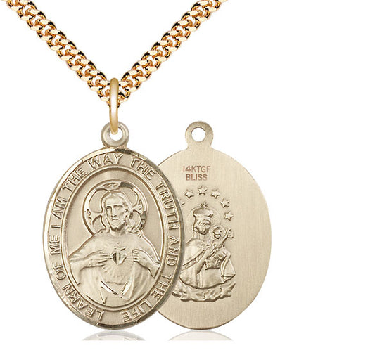 14kt Gold Filled Scapular Pendant on a 24 inch Gold Plate Heavy Curb Chain - Unique Catholic Gifts