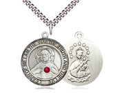 Sterling Silver Scapular Pendant with a 3mm Ruby Swarovski stone on a 24 inch Light Rhodium Heavy Curb Chain - Unique Catholic Gifts