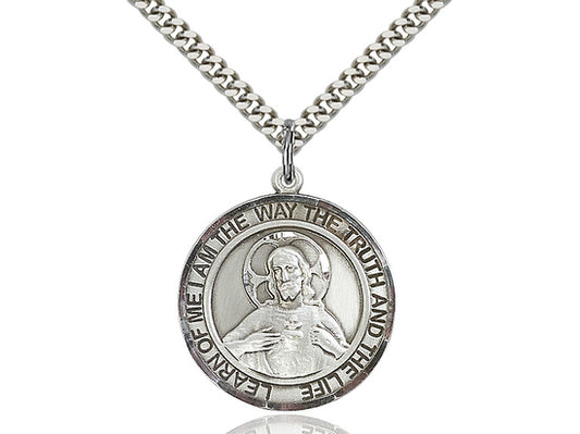 Sterling Silver Scapular Pendant on a 24 inch Light Rhodium Heavy Curb Chain - Unique Catholic Gifts