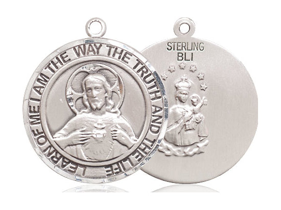 Sterling Silver Scapular Pendant on a 24 inch Light Rhodium Heavy Curb Chain - Unique Catholic Gifts