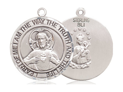 Sterling Silver Scapular Pendant on a 24 inch Light Rhodium Heavy Curb Chain - Unique Catholic Gifts