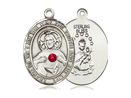Sterling Silver Scapular Pendant with a 3mm Ruby Swarovski stone on a 24 inch Light Rhodium Heavy Curb Chain - Unique Catholic Gifts