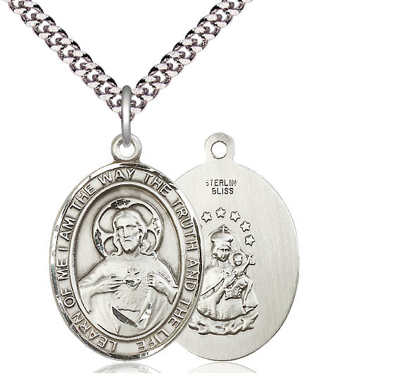 Sterling Silver Scapular Pendant on a 24 inch Light Rhodium Heavy Curb Chain - Unique Catholic Gifts