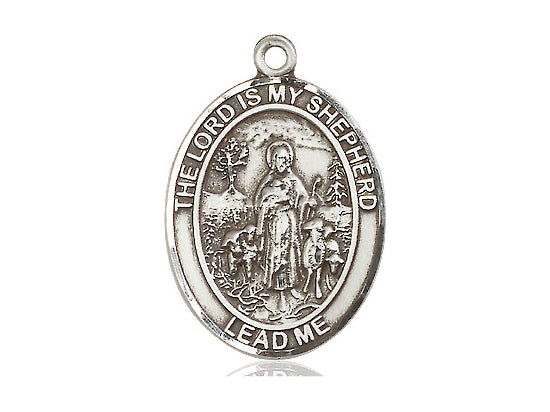 Sterling Silver Lord Is My Shepherd Pendant on a 24 inch Light Rhodium Heavy Curb Chain - Unique Catholic Gifts