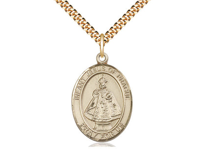 14kt Gold Filled Infant of Prague Pendant on a 24 inch Gold Plate Heavy Curb Chain - Unique Catholic Gifts