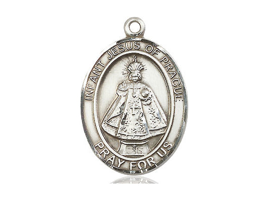 Sterling Silver Infant of Prague Pendant on a 24 inch Light Rhodium Heavy Curb Chain - Unique Catholic Gifts