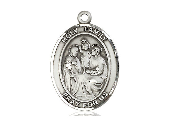 Sterling Silver Holy Family Pendant on a 24 inch Light Rhodium Heavy Curb Chain - Unique Catholic Gifts