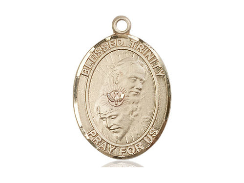 14kt Gold Filled Blessed Trinity Pendant on a 24 inch Gold Plate Heavy Curb Chain - Unique Catholic Gifts