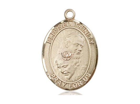 14kt Gold Filled Blessed Trinity Pendant on a 24 inch Gold Plate Heavy Curb Chain - Unique Catholic Gifts