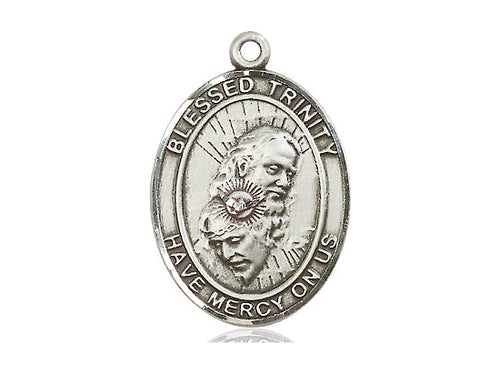 Sterling Silver Blessed Trinity Pendant on a 24 inch Light Rhodium Heavy Curb Chain - Unique Catholic Gifts