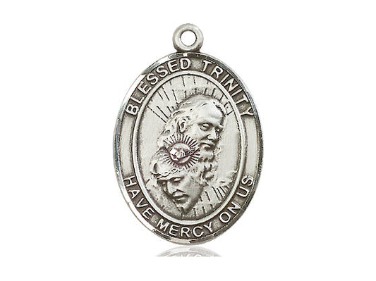 Sterling Silver Blessed Trinity Pendant on a 24 inch Light Rhodium Heavy Curb Chain - Unique Catholic Gifts