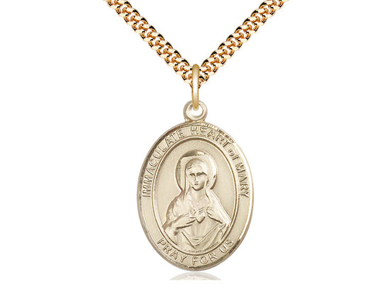 14kt Gold Filled Immaculate Heart of Mary Pendant on a 24 inch Gold Plate Heavy Curb Chain - Unique Catholic Gifts