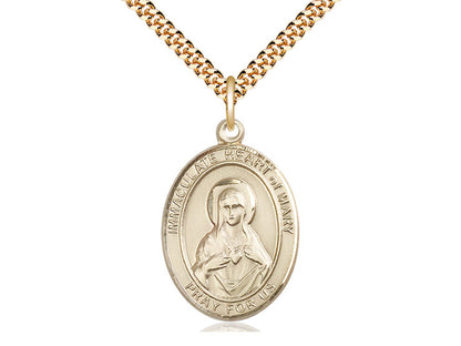 14kt Gold Filled Immaculate Heart of Mary Pendant on a 24 inch Gold Plate Heavy Curb Chain - Unique Catholic Gifts