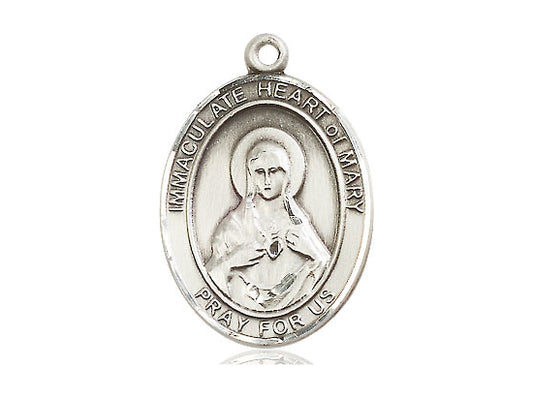 Sterling Silver Immaculate Heart of Mary Pendant on a 24 inch Light Rhodium Heavy Curb Chain - Unique Catholic Gifts