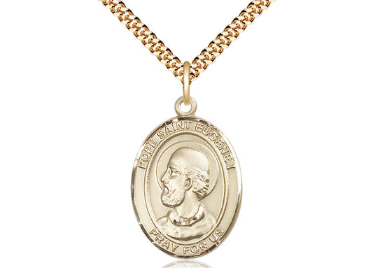 14kt Gold Filled Pope St Eugene I Pendant on a 24 inch Gold Plate Heavy Curb Chain. - Unique Catholic Gifts