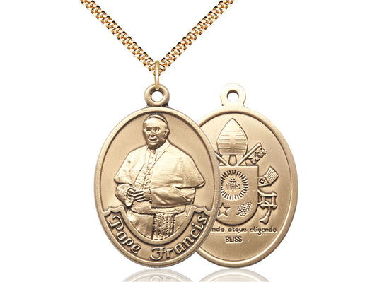 14kt Gold Filled Pope Francis Pendant on a 24 inch Gold Plate Heavy Curb Chain. - Unique Catholic Gifts