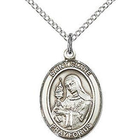 St. Clare of Assisi Medal 3/4" Sterling Silver with 18" chain - Unique Catholic Gifts