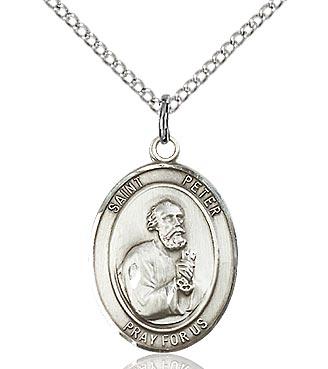 Sterling Silver St. Peter the Apostle Medal 3/4" with 18" chain - Unique Catholic Gifts