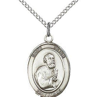 Sterling Silver St. Peter the Apostle Medal 3/4" with 18" chain - Unique Catholic Gifts