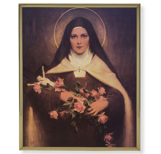 Gold Plaque Frame with St. Therese - Unique Catholic Gifts