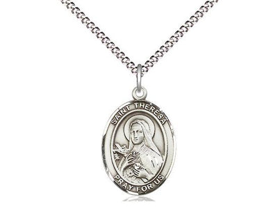 Sterling Silver St. Theresa Oval Pendant (3/4