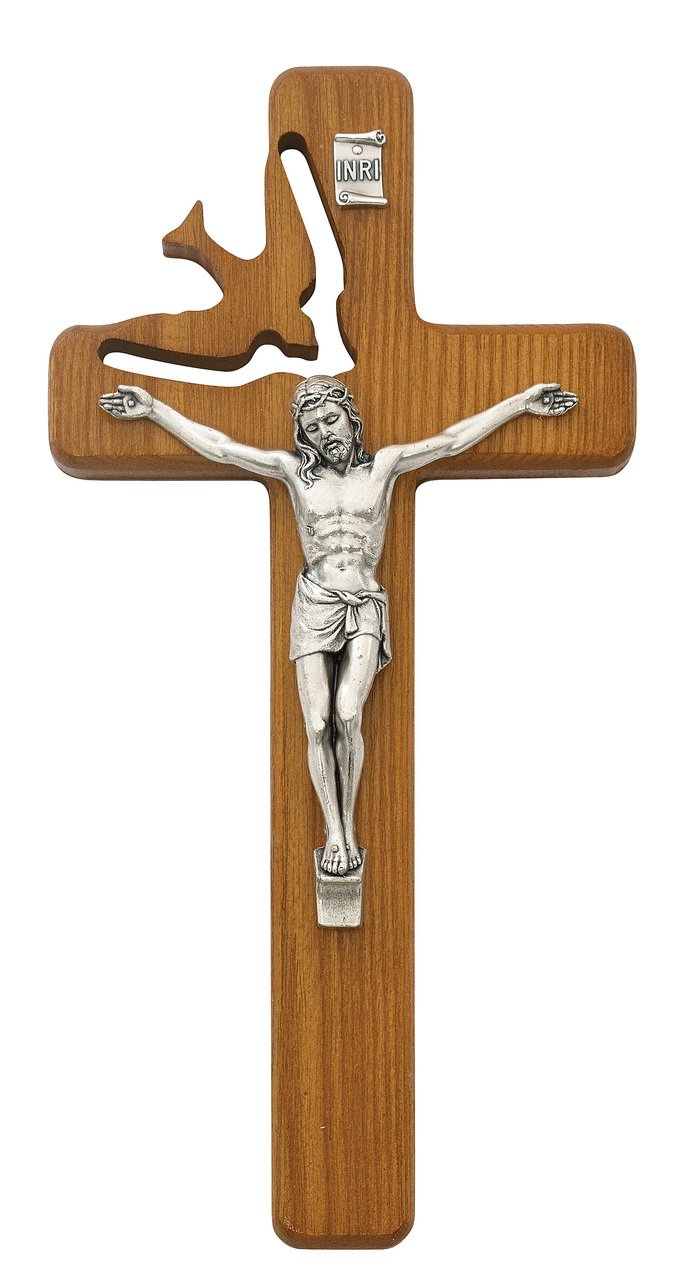 Holy Spirit Crucifix Walnut (8") - Unique Catholic Gifts