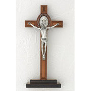 Saint Benedict Wood Cross - On Base - Unique Catholic Gifts