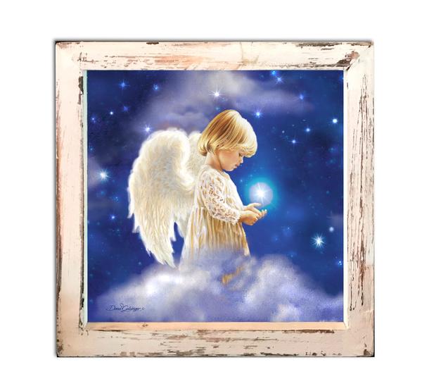 "Angel Star" Fiber Optic Lighted Canvas Shadow Box - Unique Catholic Gifts
