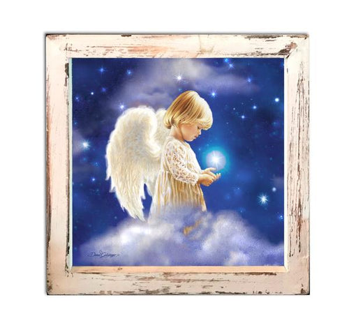 "Angel Star" Fiber Optic Lighted Canvas Shadow Box - Unique Catholic Gifts