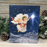 Star Angel Lighted Mini Tabletop Canvas Picture 8 x 6" - Unique Catholic Gifts