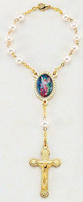 Guardian Angel Auto Rosary (Pearl Beads) - Unique Catholic Gifts