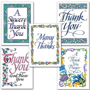 Thank You Calligraphy Collection Assorted Thank You Cards (10 Cards  4.375 x 5.9375 ") - Unique Catholic Gifts