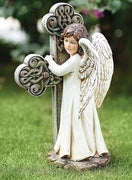 Angel Holding a Cross Garden Statue 11 3/4" - Unique Catholic Gifts
