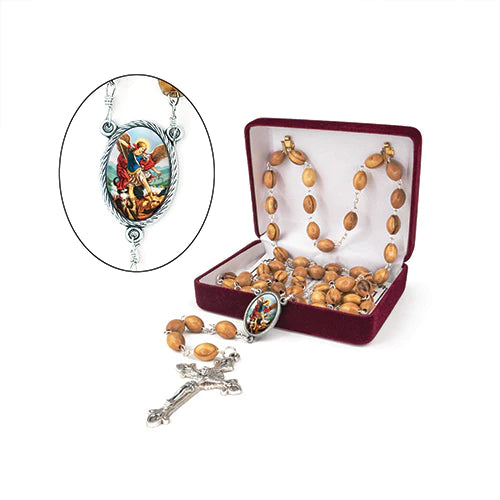 St. Michael Olive Wood Rosary - Unique Catholic Gifts