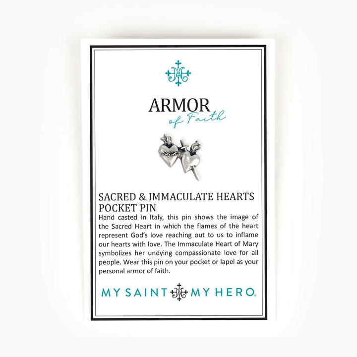 Sacred & Immaculate Hearts Pocket Pin - "Armor of Faith" - Unique Catholic Gifts