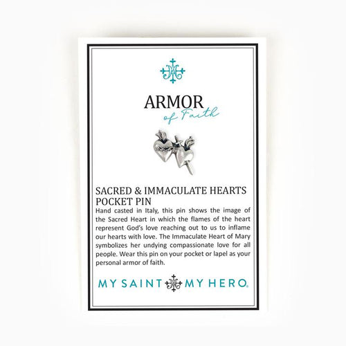 Sacred & Immaculate Hearts Pocket Pin - "Armor of Faith" - Unique Catholic Gifts