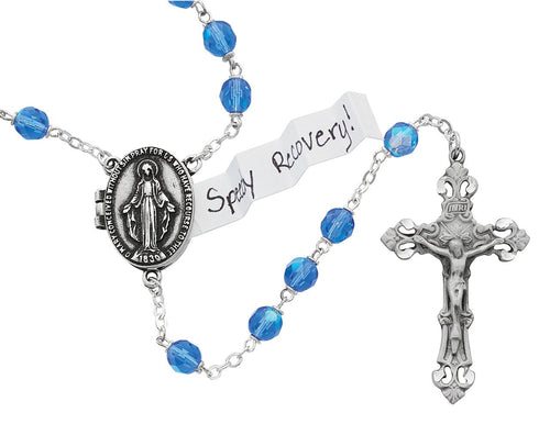 Aurora Blue Glass Prayer Petition Locket  Rosary(7 MM) - Unique Catholic Gifts