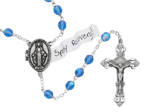 Aurora Blue Glass Prayer Petition Locket  Rosary(7 MM) - Unique Catholic Gifts