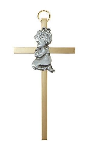 Baby Girl Praying on a Cross ( 4.25" H) - Unique Catholic Gifts