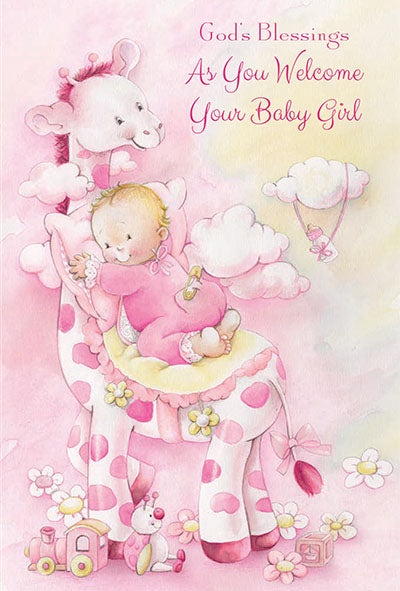 Baby Girl Birthday Blessings Greeting Card - Unique Catholic Gifts
