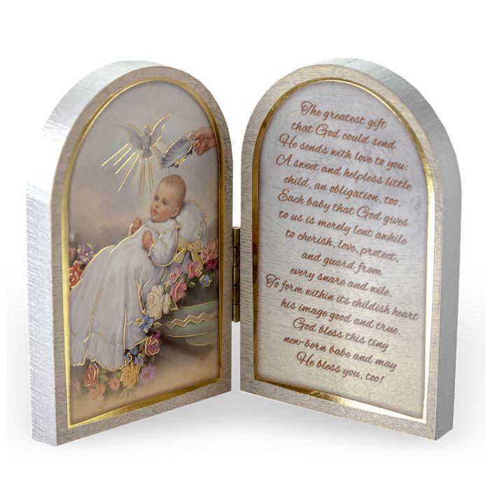 Infant Baptism Diptych Great gift for Baptism 3 1/2" x 5" - Unique Catholic Gifts