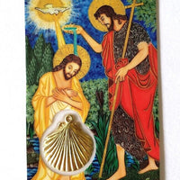 Baptism Holy Card with Gold Shell Medal - Unique Catholic Gifts