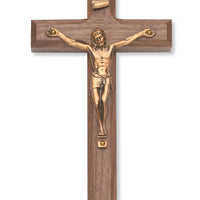 Beveled Walnut Wall Crucifix (8") - Unique Catholic Gifts