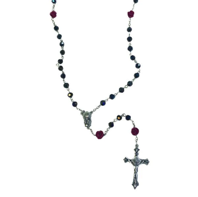 Black Colored Bead Rosary with Red Rose Resin Our Father beads - Unique Catholic Gifts