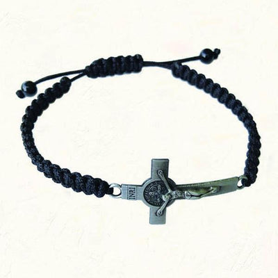 Black Slipknot Benedictine Crucifix Bracelet - Unique Catholic Gifts