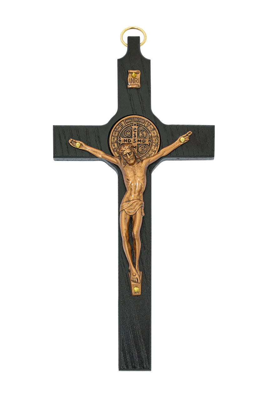 Black and Copper Benedict Wall Crucifix  8" - Unique Catholic Gifts
